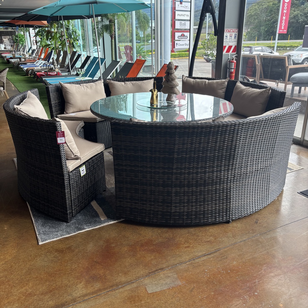 SET COMEDOR CAFE OSCURO MESA 160CM Y CUATRO BANCAS HAI11C057A-W