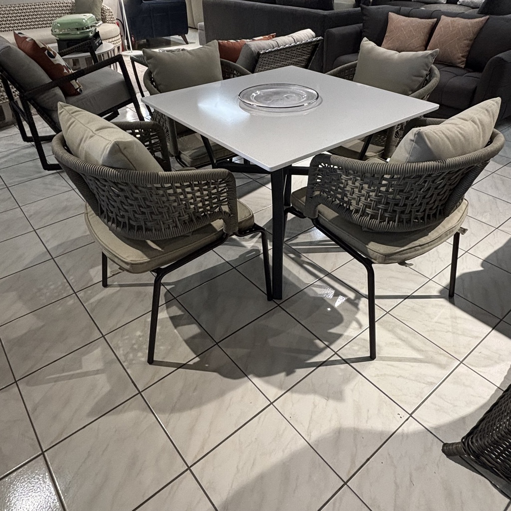 SET COMEDOR DELFOS MESA CON 4 SILLAS FIBRA BEIGE COJÍN BEIGE CINT17301-P5508