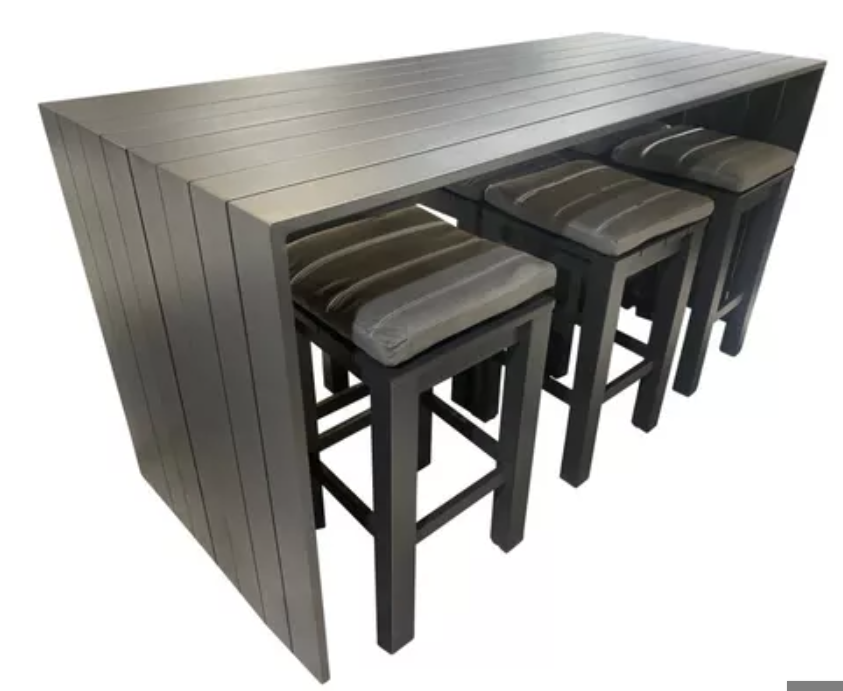 MESA BAR ABDONA GRIS CON 6 BANCOS CON COJÍN HAI19BT019-16085A-GREY