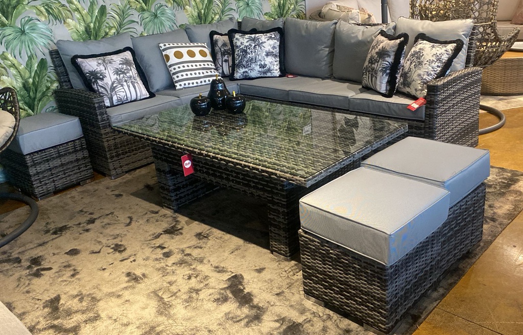  SOFA EN L CON MESA AJUSTABLE 3 OTO GRIS MIXTO COJINES GRIS HAI12C053A-L-GREY