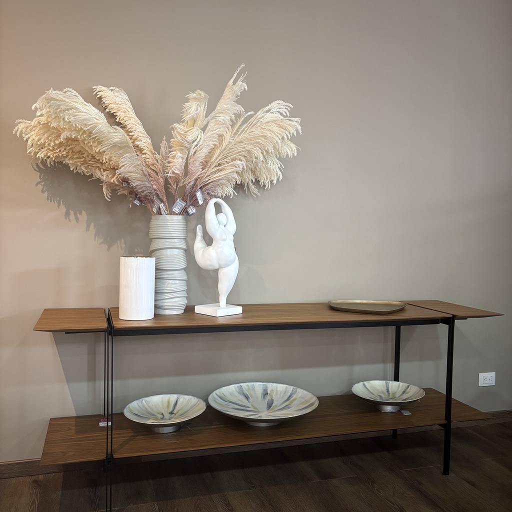 MESA CONSOLA DRUIDA CHAPADO NOGAL FERRAGEM NEGRA