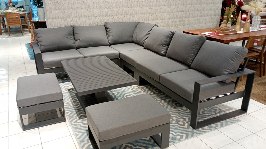SOFA EN L BRIGHTON 2 OTOMANOS Y MESA ALTA GRIS HAI16C048A