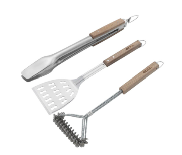 SET ESPATULA TENAZAS Y CEPILLO MANGO MADERA BUL24415