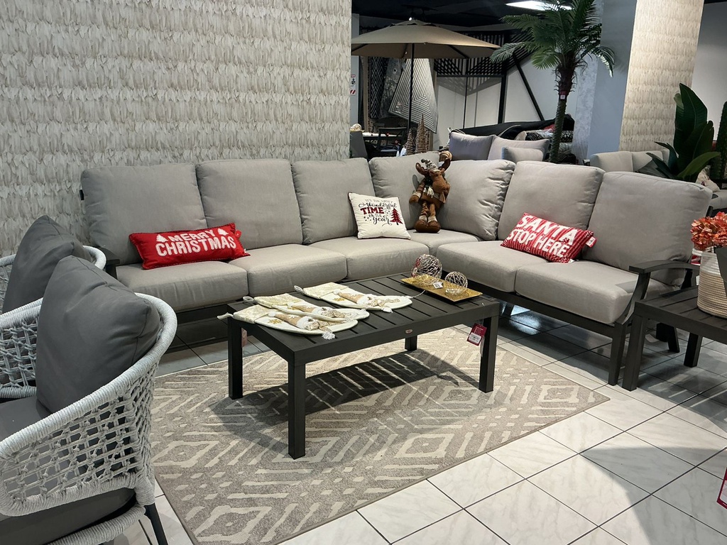 SET SOFA EN L 2 OTO 2 SOFAS INDIVIDUAL MESA DE CENTRO GRIS COJINES BEIGE HAI16C067ALS-D