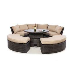 [BL37] SET MEDIA LUNA SOFA Y BANCAS NAPOLI CAFE OSCURO COJINES BEIGE HAI18C151A-W-D-1 