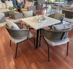 [BL1008] SET COMEDOR DELFOS MESA CON 4 SILLAS FIBRA BEIGE COJÍN BEIGE CINT17301-P5508