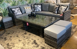 [BL5796]  SOFA EN L CON MESA AJUSTABLE 3 OTO GRIS MIXTO COJINES GRIS HAI12C053A-L-GREY