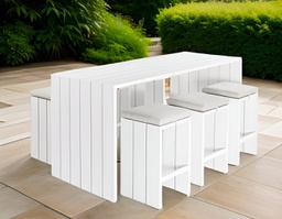 [BL6664] MESA BAR ABDONA BLANCA CON 6 BANCOS CON COJÍN HAI19BT019-16085A-WHITE