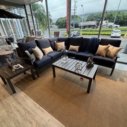 [BL7173] SET SOFA EN L 2 OTO MESA DE CENTRO MESA LATERAL GRIS COJINES AZULES HAI16C067A-LSD