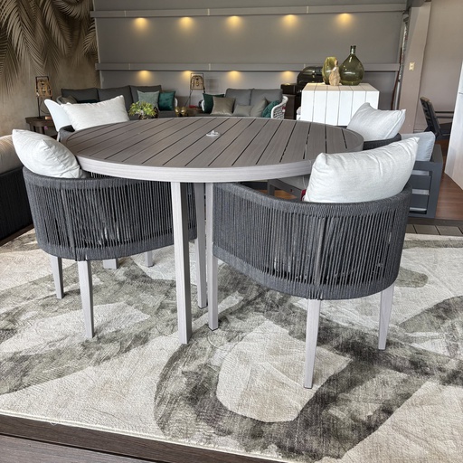 SET COMEDOR MESA MAUI REDONDA 4 SILLAS CON BRAZOS HAI23C176A-W