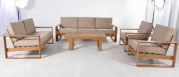 [BL7196] SET SOFA TRIPLE 2 SOFAS INDIVIDUALES MESA DE CENTRO COLOR TEAK HAI16C048A-3D-PE67043